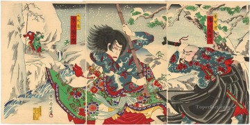 A fight between Rochishin and Kyumonryo in a play on the kabuki stage Toyohara Chikanobu Oil Paintings